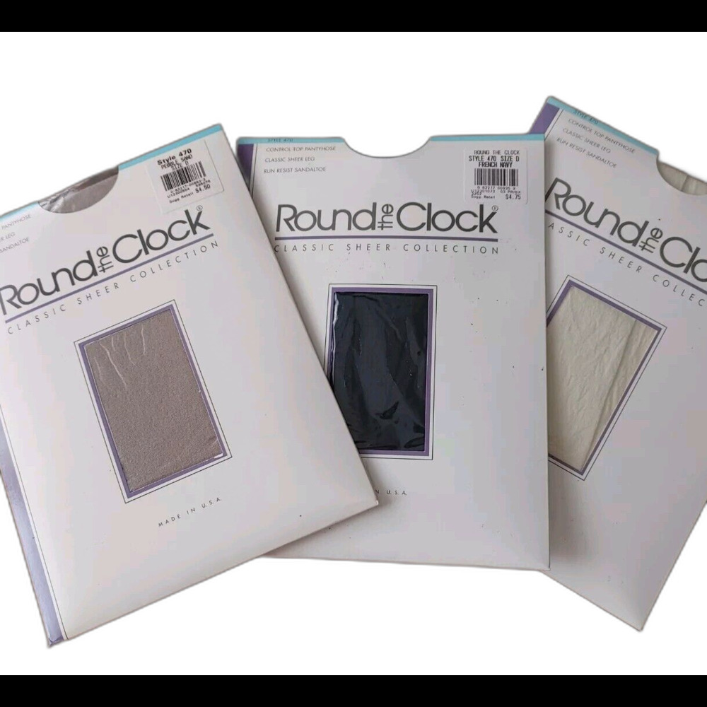 Round The Clock Control Top Sheer Leg Pantyhose Sandaltoe 470 Size D BUNDLE/3 Pk